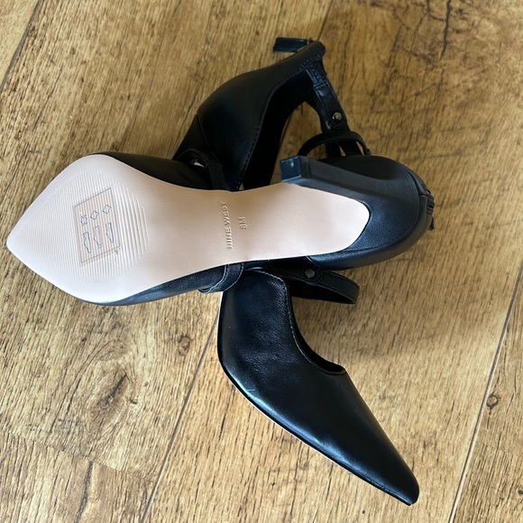 NINE WEST | Black Leather Ankle Strap & Foot Strap Heels - Size 8 - Picture 3 of 7
